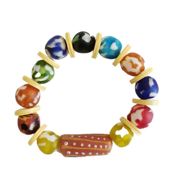 set of 3 AFRICAN handmade trade bead choker statement necklace bracelet earrings - Picture 4 of 8